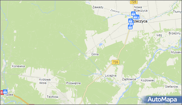 mapa Glina gmina Rzeczyca, Glina gmina Rzeczyca na mapie Targeo