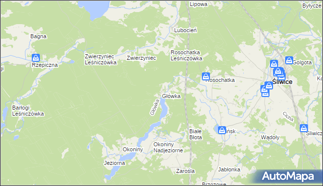 mapa Główka gmina Śliwice, Główka gmina Śliwice na mapie Targeo