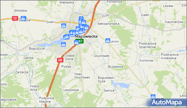 mapa Głuchówek gmina Rawa Mazowiecka, Głuchówek gmina Rawa Mazowiecka na mapie Targeo