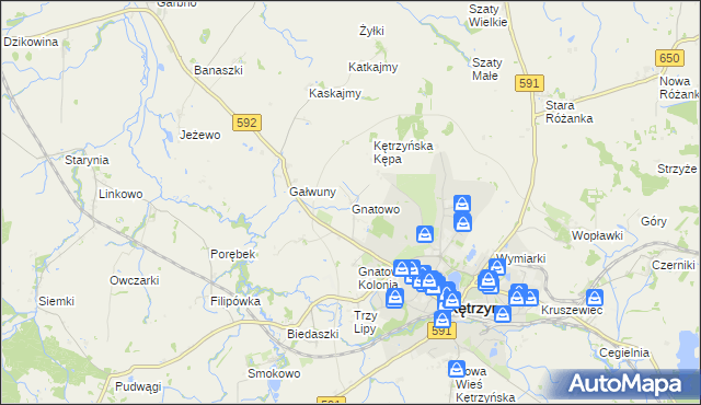mapa Gnatowo gmina Kętrzyn, Gnatowo gmina Kętrzyn na mapie Targeo