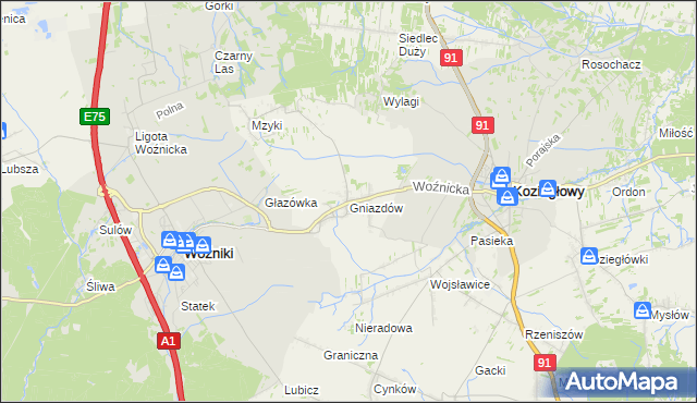 mapa Gniazdów gmina Koziegłowy, Gniazdów gmina Koziegłowy na mapie Targeo