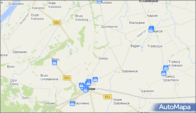 mapa Gołoty gmina Unisław, Gołoty gmina Unisław na mapie Targeo