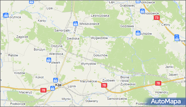 mapa Gołuchów gmina Kije, Gołuchów gmina Kije na mapie Targeo