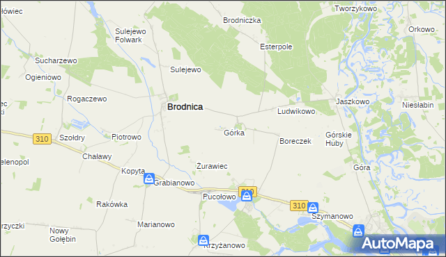 mapa Górka gmina Brodnica, Górka gmina Brodnica na mapie Targeo
