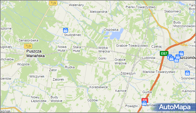 mapa Górki gmina Puszcza Mariańska, Górki gmina Puszcza Mariańska na mapie Targeo