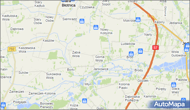 mapa Górna Wola gmina Jedlińsk, Górna Wola gmina Jedlińsk na mapie Targeo