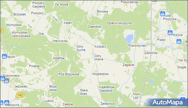 mapa Góry Mokre, Góry Mokre na mapie Targeo