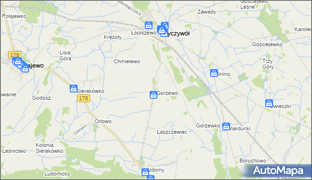 mapa Gorzewo gmina Ryczywół, Gorzewo gmina Ryczywół na mapie Targeo