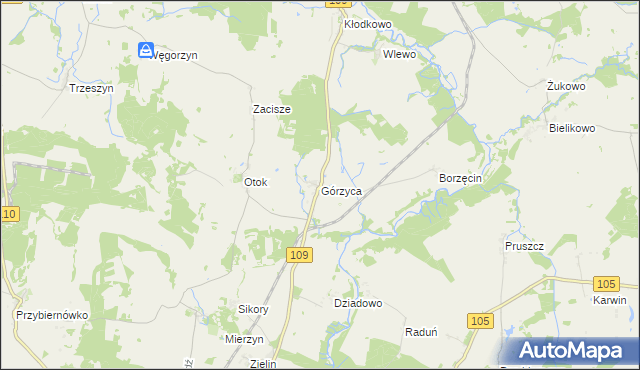 mapa Górzyca gmina Gryfice, Górzyca gmina Gryfice na mapie Targeo