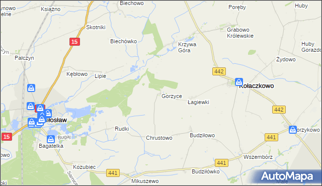 mapa Gorzyce gmina Miłosław, Gorzyce gmina Miłosław na mapie Targeo