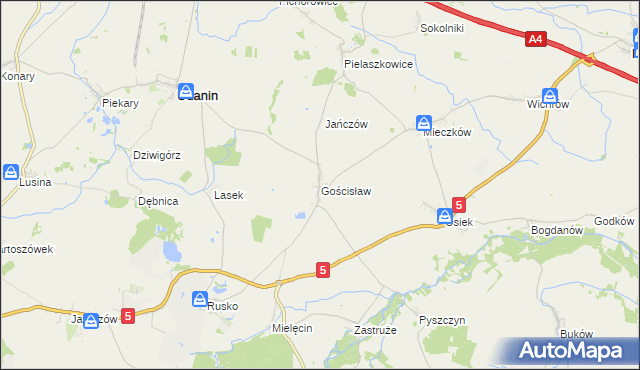 mapa Gościsław gmina Udanin, Gościsław gmina Udanin na mapie Targeo