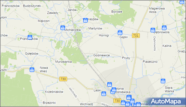 mapa Gośniewice gmina Warka, Gośniewice gmina Warka na mapie Targeo