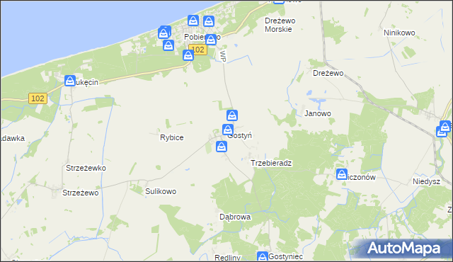 mapa Gostyń gmina Świerzno, Gostyń gmina Świerzno na mapie Targeo