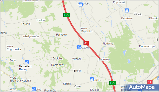 mapa Gozdów gmina Stryków, Gozdów gmina Stryków na mapie Targeo