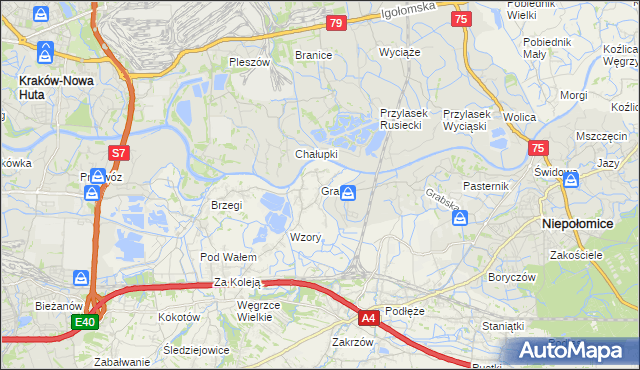 mapa Grabie gmina Wieliczka, Grabie gmina Wieliczka na mapie Targeo