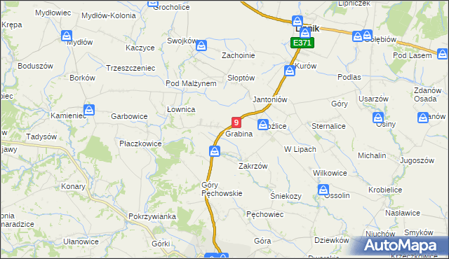 mapa Grabina gmina Klimontów, Grabina gmina Klimontów na mapie Targeo