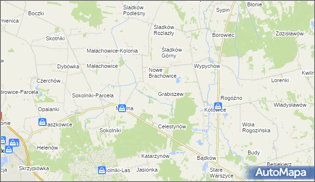 mapa Grabiszew gmina Zgierz, Grabiszew gmina Zgierz na mapie Targeo