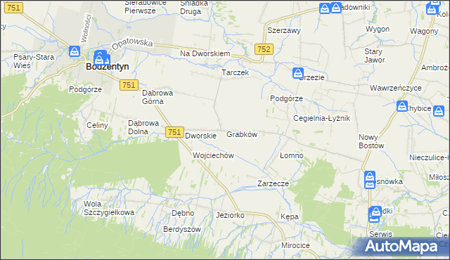 mapa Grabków gmina Pawłów, Grabków gmina Pawłów na mapie Targeo