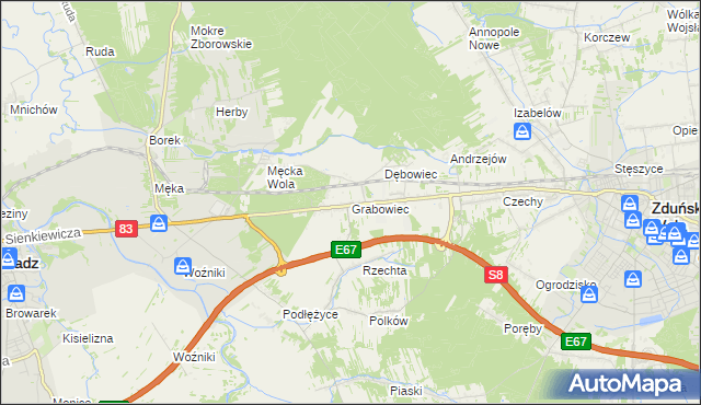 mapa Grabowiec gmina Sieradz, Grabowiec gmina Sieradz na mapie Targeo