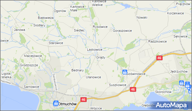 mapa Grądy gmina Otmuchów, Grądy gmina Otmuchów na mapie Targeo