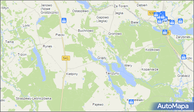 mapa Grądy gmina Rybno, Grądy gmina Rybno na mapie Targeo