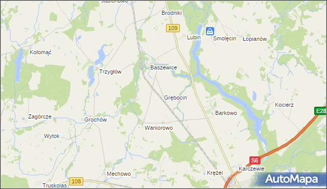 mapa Grębocin gmina Gryfice, Grębocin gmina Gryfice na mapie Targeo