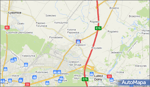 mapa Grębocin gmina Lubicz, Grębocin gmina Lubicz na mapie Targeo