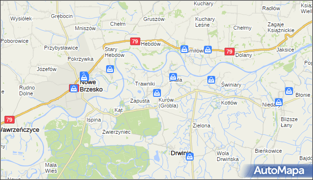mapa Grobla gmina Drwinia, Grobla gmina Drwinia na mapie Targeo