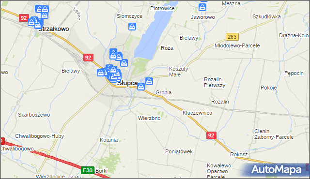 mapa Grobla gmina Słupca, Grobla gmina Słupca na mapie Targeo
