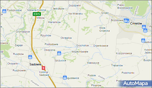 mapa Grocholice gmina Sadowie, Grocholice gmina Sadowie na mapie Targeo
