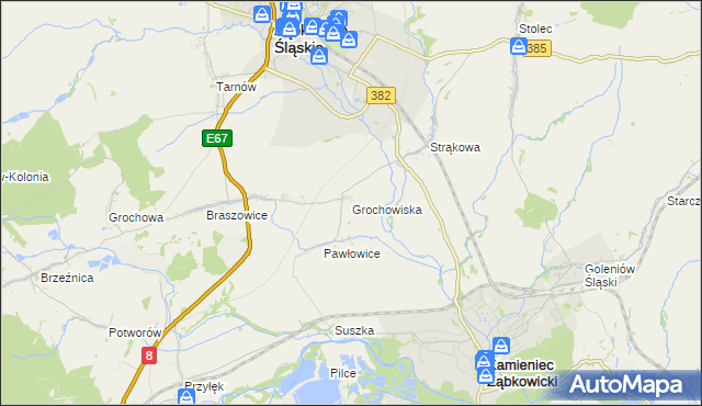 mapa Grochowiska gmina Ząbkowice Śląskie, Grochowiska gmina Ząbkowice Śląskie na mapie Targeo
