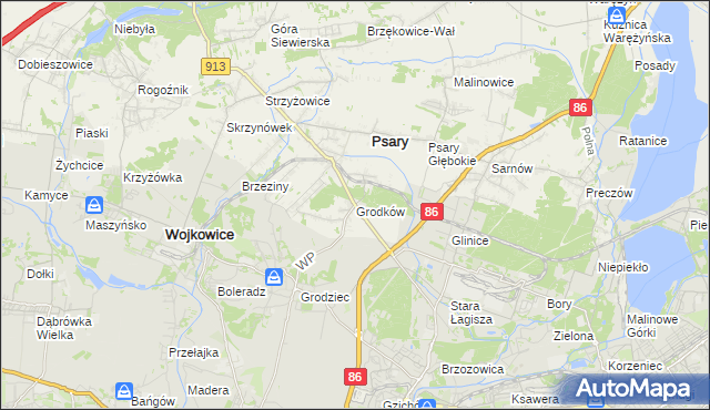 mapa Grodków gmina Psary, Grodków gmina Psary na mapie Targeo