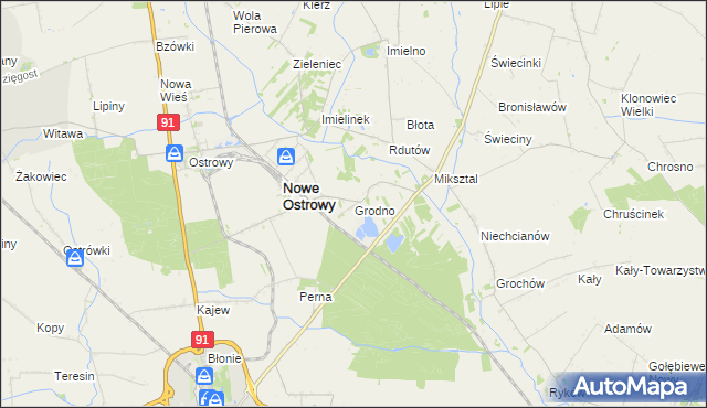 mapa Grodno gmina Nowe Ostrowy, Grodno gmina Nowe Ostrowy na mapie Targeo