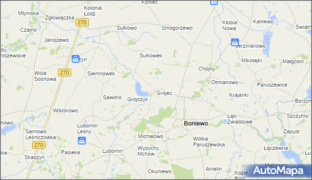 mapa Grójec gmina Boniewo, Grójec gmina Boniewo na mapie Targeo