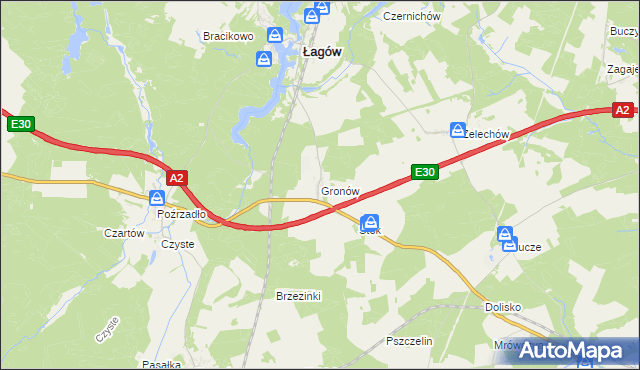 mapa Gronów gmina Łagów, Gronów gmina Łagów na mapie Targeo