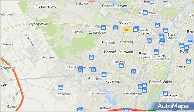 mapa Grunwald gmina Poznań, Grunwald gmina Poznań na mapie Targeo