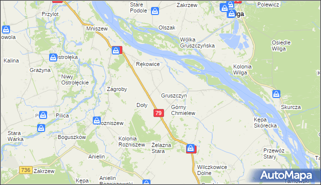 mapa Gruszczyn gmina Magnuszew, Gruszczyn gmina Magnuszew na mapie Targeo