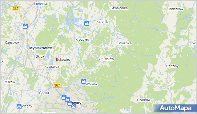 mapa Gruszków gmina Mysłakowice, Gruszków gmina Mysłakowice na mapie Targeo