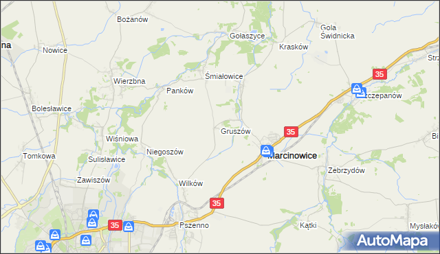 mapa Gruszów gmina Marcinowice, Gruszów gmina Marcinowice na mapie Targeo