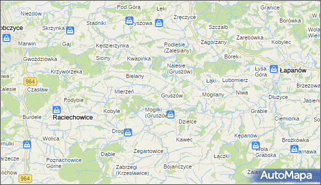 mapa Gruszów gmina Raciechowice, Gruszów gmina Raciechowice na mapie Targeo