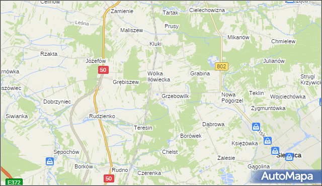 mapa Grzebowilk gmina Siennica, Grzebowilk gmina Siennica na mapie Targeo