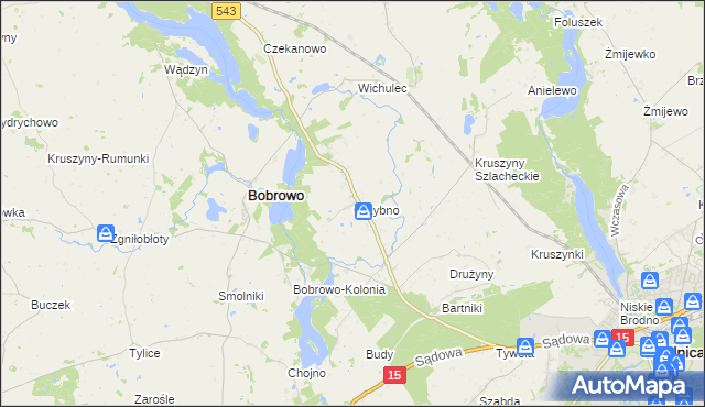 mapa Grzybno gmina Bobrowo, Grzybno gmina Bobrowo na mapie Targeo