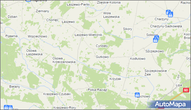 mapa Gutkowo gmina Siemiątkowo, Gutkowo gmina Siemiątkowo na mapie Targeo