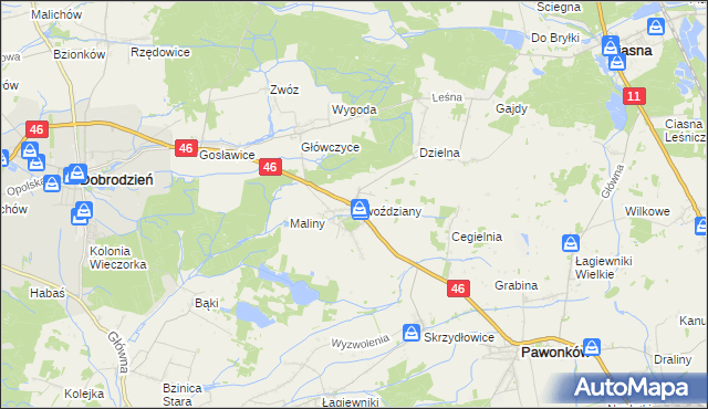 mapa Gwoździany, Gwoździany na mapie Targeo