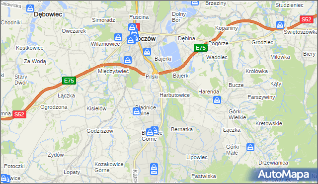 mapa Harbutowice gmina Skoczów, Harbutowice gmina Skoczów na mapie Targeo