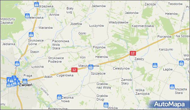 mapa Helenów gmina Zwoleń, Helenów gmina Zwoleń na mapie Targeo
