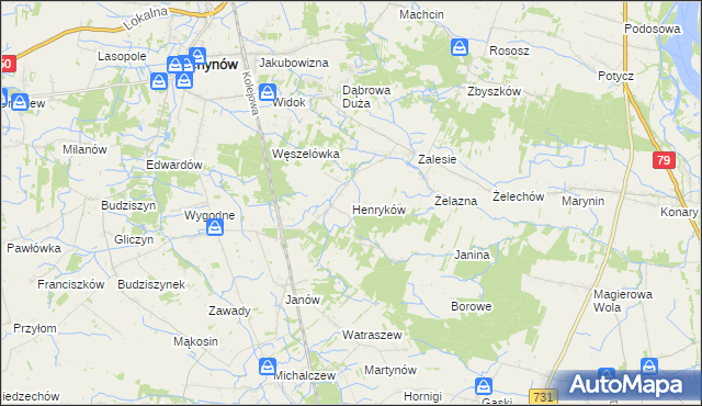 mapa Henryków gmina Chynów, Henryków gmina Chynów na mapie Targeo
