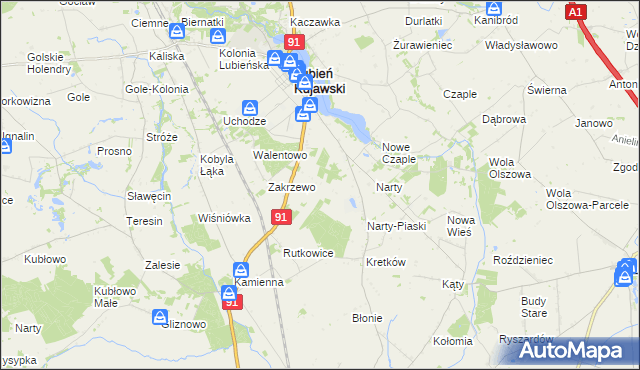 mapa Henryków gmina Lubień Kujawski, Henryków gmina Lubień Kujawski na mapie Targeo