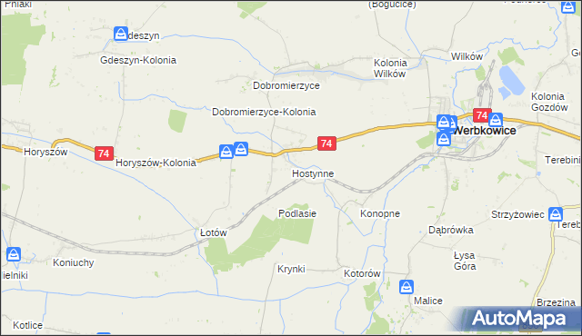 mapa Hostynne, Hostynne na mapie Targeo