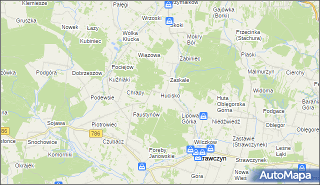 mapa Hucisko gmina Strawczyn, Hucisko gmina Strawczyn na mapie Targeo